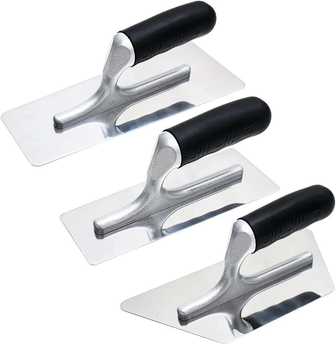 Venetian Plaster Finishing Trowel Set 3 PC Polished Stainless Steel with Rubber Handle Paint Plastering Tools