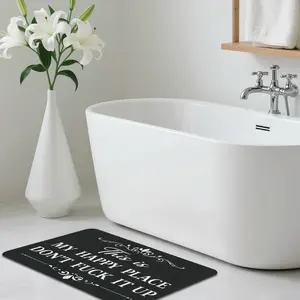 Funny "This Is My Happy Place Don't F*ck It Up" Diatom Mud Bath Mat, Super Absorbent Quick-Dry Non-Slip Floor Rug, Black Sarcastic Novelty Gag Gift for Bathroom Entryway, Housewarming Decor Multiple Scene outdoorfun