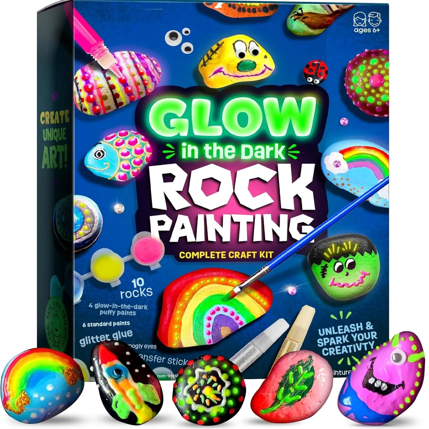 Kids Rock Painting Kit Fun Arts Crafts Activity with Neon Paints Rocks ...