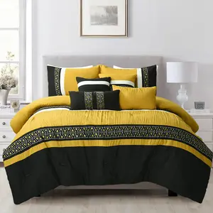 HIG Luxurious 7-Piece Yellow Embroidered Bedding Sets