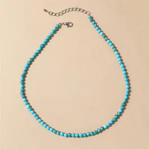 Turquoise Beaded Necklace: Boho Style, Perfect for Parties and Vacations, Natural Stone, No Plating, Mosaic Design, Wearable All Year