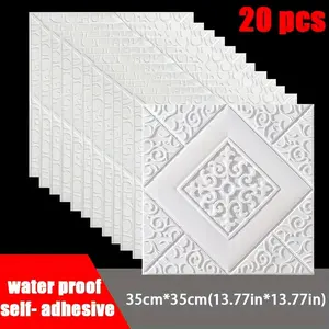 20pcs 3D Ceiling Wallpaper, Self-Adhesive Wall Decor, Waterproof Foam Stickers, Bedroom Wall Art, 35x35cm, 3mm Thick