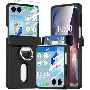 Designed for Samsung Galaxy Z Flip 7 Case, Flip 7 Wallet Case with Card Holder & Screen Protector & Hinge Protection Shockproof Durable Phone Cover (Black)