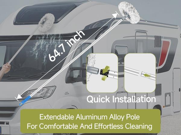 RV Awning Cleaning Mop, Extendable Pole Awning Mop Tool for Camper, Awning Cleaner for RV Canopy with Bendable and Cleaning Brush Head