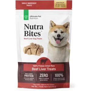 ULTIMATE PET NUTRITION Nutra Bites Freeze Dried Raw Single Ingredient Training Treats Food Topper for Dogs, 4 Ounces, Beef Liver