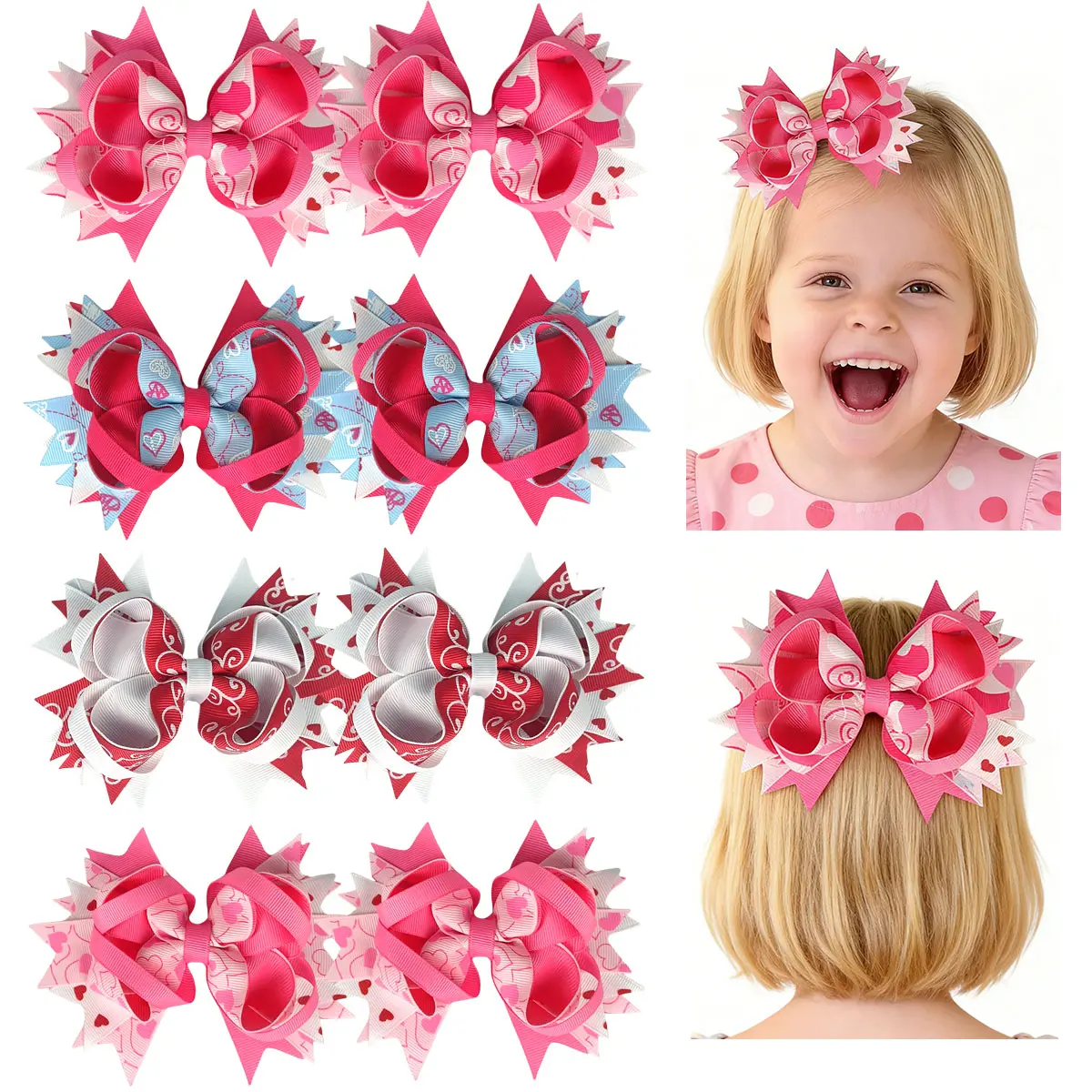 Summervibes JoyBowie 4pcs 5-inch Soft Gross Ribbon Bow Hair Accessories with Non-Slip Alligator Clips, Suitable for Various Hairstyles and Outfits for Baby Girls