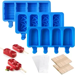 3 Set Popsicle Molds,Cakesicles Silicone Mould,12 Cavities Silicone Ice Cream Molds with Lids and 100 Pieces Wooden Popsicles Sticks and 100 Bags for Making Cakesicles,Cake Pops,Ice Cream(Dlue)