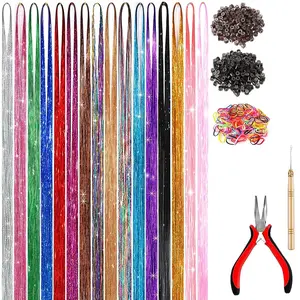 "Sparkling Strands: Elevate Your Look with Hair Tinsel Magic!  and 3600 Strands with Tools | Hair Extensions for Women, Girls | Perfect for Festivals.