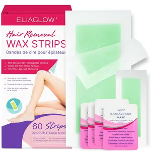 60 PCS Wax Strips for Hair Removal 40 Body & 20 Facial Hair Removal for Women Waxing Kit for Face Eyebrow Arms Legs Chest Back Bikini Brazilian Waxing Strips & 4 Calming Oil Wipes
