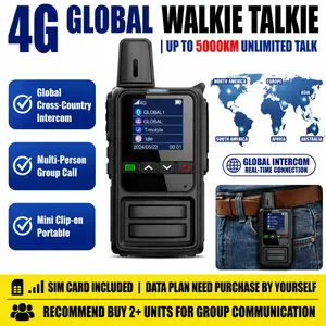 2pcs 4G POC Global Mobile Handheld Mini Walkie Talkie Unlimited Long Range Two-Way Radio with 3000 Mile Full Network Coverage Free SIM Card Type-C Fast Charging Portable Rechargeable Intercom Perfect for Hiking Hunting and Outdoor Activities Durable Black