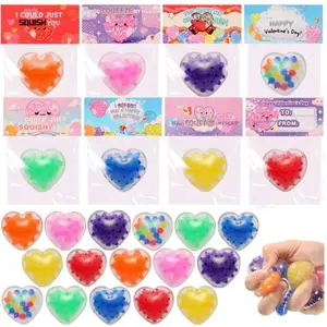 24-Pack Valentine’s Day Cards with Heart Stress Balls, Stress Relief Squishy Fidget Toys, Classroom Exchange Prizes & Party Favors