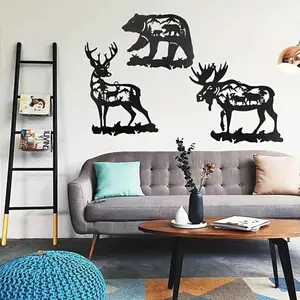 Small - Scale Animal Wall Art: Elegant open - work iron depictions of moose and bear. Perfect accents for home interiors. Wall Sculptures, Decoration