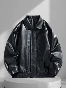 Men's Leather Jacket Spring Autumn New Vintage Classic Loose Lapel Motorcycle Coat Trendy Biker Top, Casual Fashion Menswear Outerwear for Men