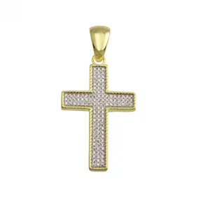 Silver 925 Gold Plated CZ Cross Hip Hop Pendant