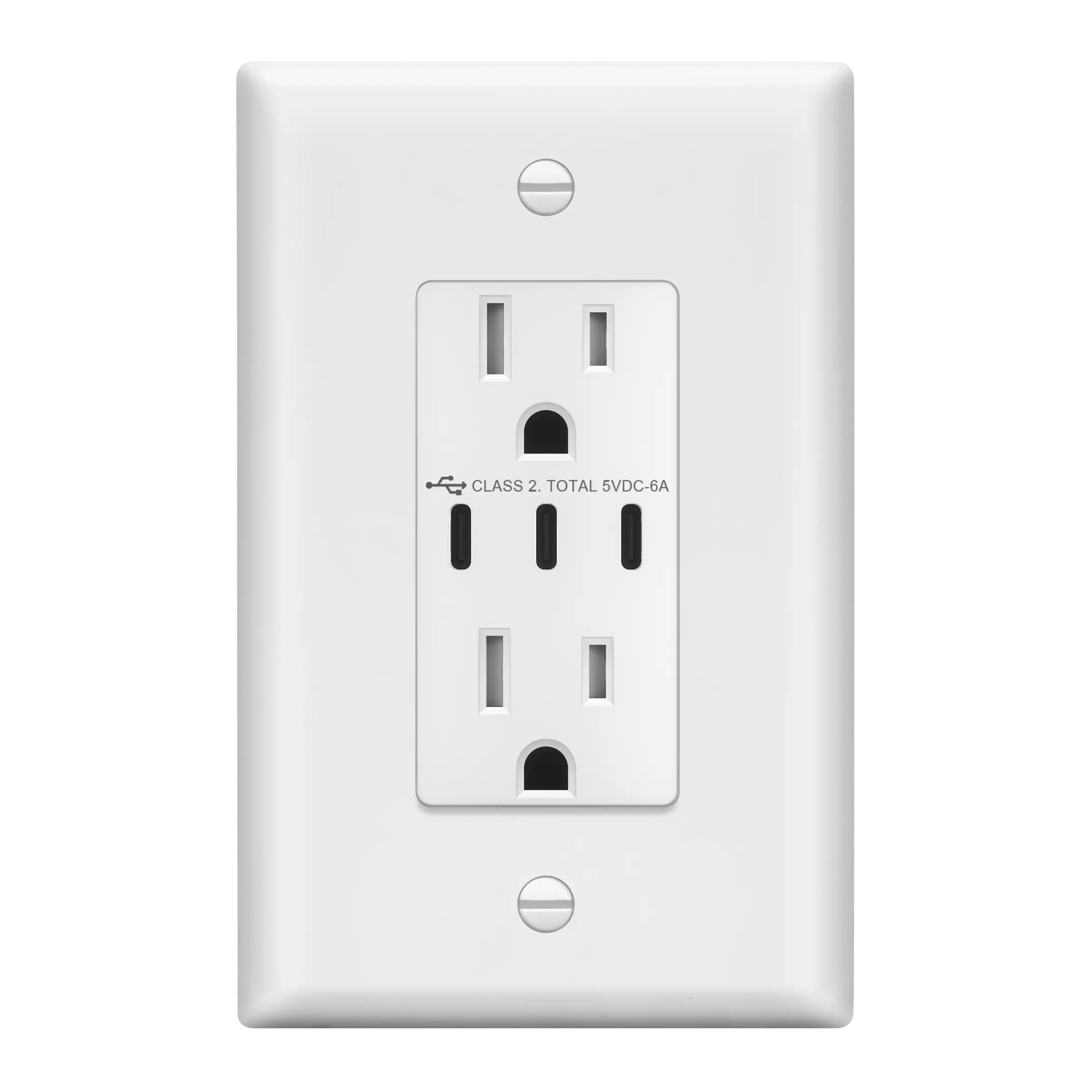 LIDER USB Type-C charger with 15A Tamper-Resistant Receptacles, Duplex Receptacle with 3 USB Type-C Charging Ports, Interchangeable Face Cover, Wall Plate Included