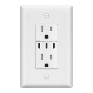 LIDER USB Type-C charger with 15A Tamper-Resistant Receptacles, Duplex Receptacle with 3 USB Type-C Charging Ports, Interchangeable Face Cover, Wall Plate Included