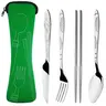 Stainless Steel, Durable Cutlery Set, Includes Spoon, Fork, Knife, Chopsticks and Storage Bag, Portable Tableware Set for Home Kitchen, Dining Room, Outdoor Camping Supplies, Camping Kitchenware, Camping Accessory, Travel Accessories