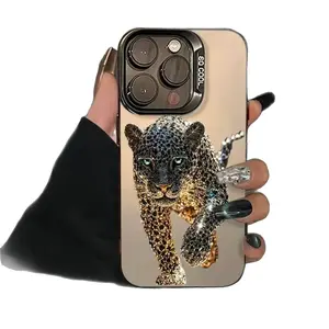 Aesthetic Luxury Rhinestone Leopard iPhone Case for iPhone 17 Air 16 Pro 15 Pro Max 14, Cool Bling Shockproof Protective Cover, Trendy Animal Phone Case