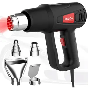 Heat Gun 2000W 122℉-1202℉（50℃- 650℃）Fast Heating Heavy Duty Hot Air Gun Kit Variable Temperature Control Overheat Protection with 4 Nozzles for Crafts, Shrinking PVC, Stripping Paint - Black