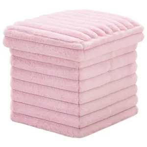 12" Foldable Faux Fur Folding Storage Ottoman - 200LBS Load Capacity, Multi-Functional Plush Storage Stool for Living Room & Bedroom, Cozy Pink Faux Fur Storage Stool, Must-Have for Small Spaces