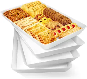 4 pcs Serving Tray for Entertaining, Serving Platters for Snacks, Fruit, Cookies, Dessert, Reusable Plastic Trays for Serving Food and Pantry Organization in Kitchen & for Parties