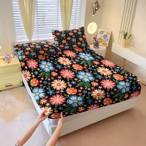 Vintage floral print fitted sheet set, Decorative Bedsheet Sets, Includes 1 Fitted Sheet & 2 Pillowcases without Filler, Unique and sophisticated style, Featuring exquisite decorative elements, warm and anti-pilling, this makes a great bedding gift.