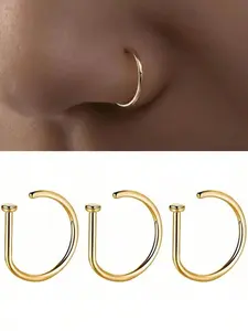 Punk Style D-Shaped Nose Clip Fake Ear Rings, Unique Design Nose Ring for Women, Fashion Body Jewelry Accessories, Nose Piercing Jewelry