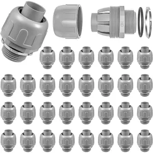 32-Pack 3/4 Inch Liquid Tight Connector NPT Non-Metallic PVC Electrical Flexible Conduit Fittings, UL Listed - 180  Straight, Grey