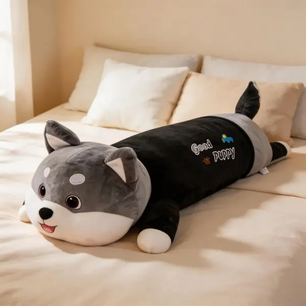 Cute Husky Plush Doll — Ultra Soft, Low-Profile Design; Extra-Long Dog Cuddle Pillow for Bedroom Bed Support; Stuffed Toy Gift