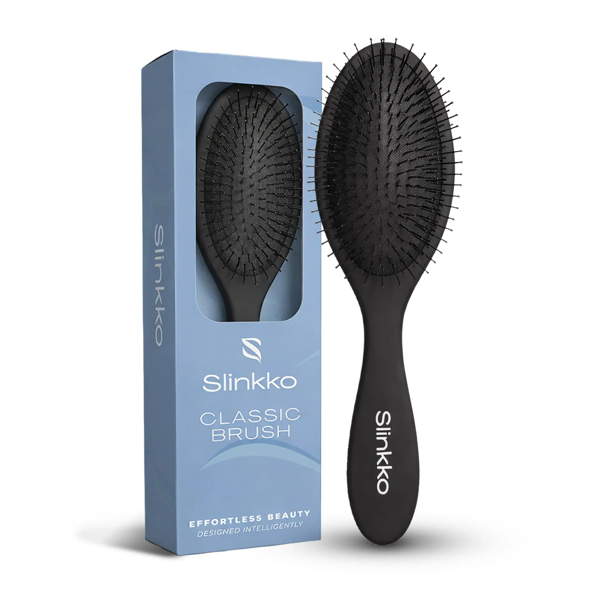 Slinkko Detangling Hair Brush for Curly, Thick & Wavy Hair, Wet & Dry Hairbrush with Flexible Nylon Bristles and Cushion Pad, Gentle Scalp Brush for Women, Men & Kids, Matte Black