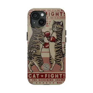 Vintage Cat Fight, Retro Cat Print Tough Phone Case For Iphone 16, 15, 14, 13, 12, 11, X Tiktok Shop | Maven Retro Studio