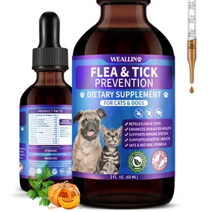 WEALLIN Flea & Tick Support Drops for Dogs & Cats Plant-Based Formula Bacon Flavor - For All Breeds & Ages - Rich in probiotics and vitamins - Promotes a shiny coat and soothes itching