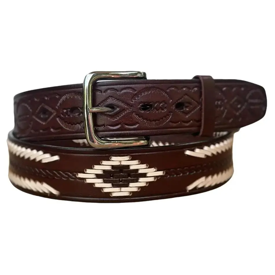 Brown “MIxteco” Leather Belt with Metal Buckle - Artisan Mexican Belts for Men