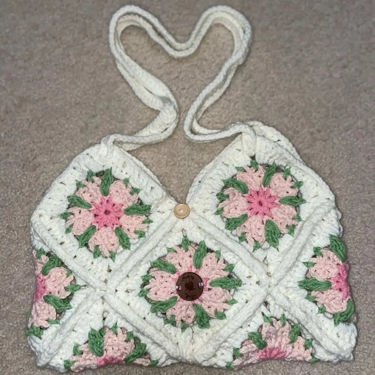 Handmade crochet cherry blossom purse