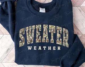 Camouflage Sweater Weather Seatshirt, Cozy Sweater, Womens Fall Gifts, Winter Season Sweatshirt Casual Daily Wear Tee For Men & Women, Apparel Made In The USA
