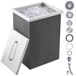 VEVOR Drop-in Stainless Steel Cooler, 40 Qt (14Lx12Wx18H) Commercial Bin with Cover, Drain Pipe & Drain Plug, Outdoor Kitchen Ice Bar for Cold Beverages, Wine & Beer, Beverage