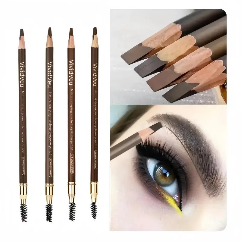 VIVIDVEU Eyebrow Pencil Set for a Natural Look, 4 Double-Ended Cosmetic Pencils with Spoolie Brush, Waterproof, Smudge-Proof & Long-Lasting Makeup