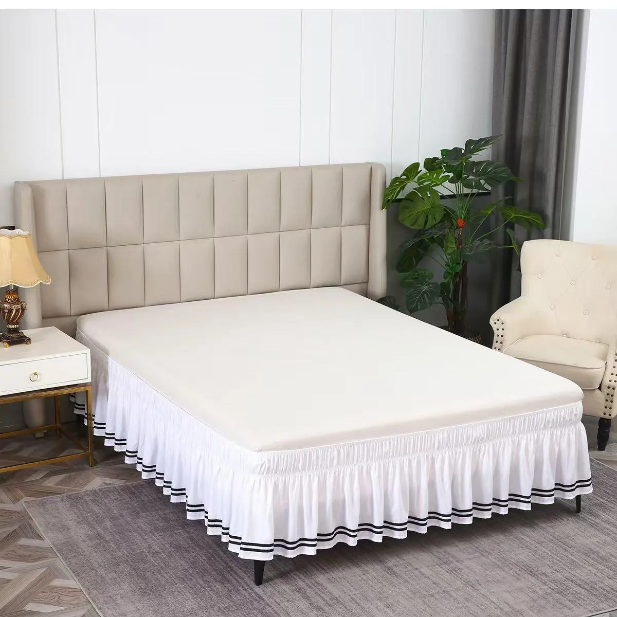 Solid Color Bed Skirt, 1 Count Adjustable Elastic Bed Skirt, Soft Comfortable Bedding for Bedroom, Hotel Bedding Decoration
