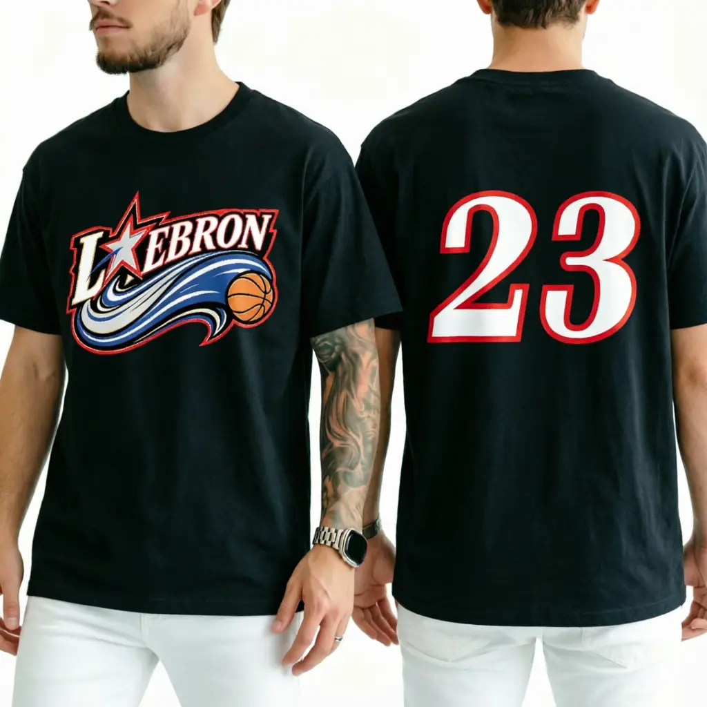 Unisex Double‑Sided GOAT LEBRON 23 Vintage Basketball Graphic Cotton T‑Shirt, Retro Game Day Sports Fan Short Sleeve Tee, Casual Streetwear Top For Basketball Lovers black navy grey breathable crewneck husband clothing t-shirt