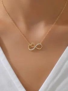 Women's Heart & Infinity Symbol Pendant Necklace, Artificial Zirconia Jewelry for Daily Wear, Perfect for Dates & Festivals