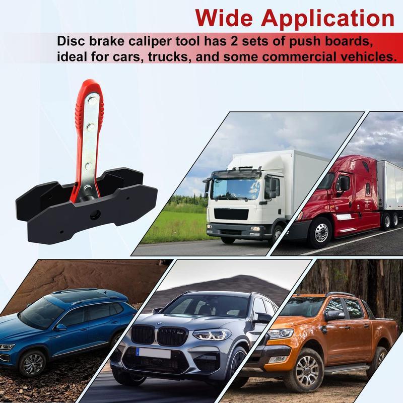Piston Compressor Kit with 2 Steel Plates & 4 Caliper Hooks,Brake Caliper Compression Tool with 360° Ratchet,  Fits Single Twin Quad Sextuplet Disc Brakes, Red Brake Caliper Press Tool