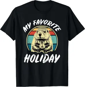 Vintage Retro Cute Groundhog Holiday | Mens & Womens Casual Short Sleeve Cotton T-Shirt