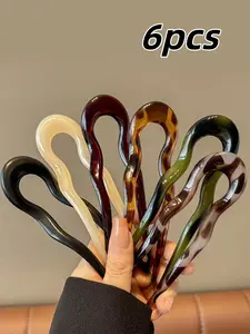 6pcs U-Shaped Hair Pins, Hair Pin Set, Geometric Design for Women & Girls, Ideal for Daily Use, Travel, Festivals, Parties, Work, School