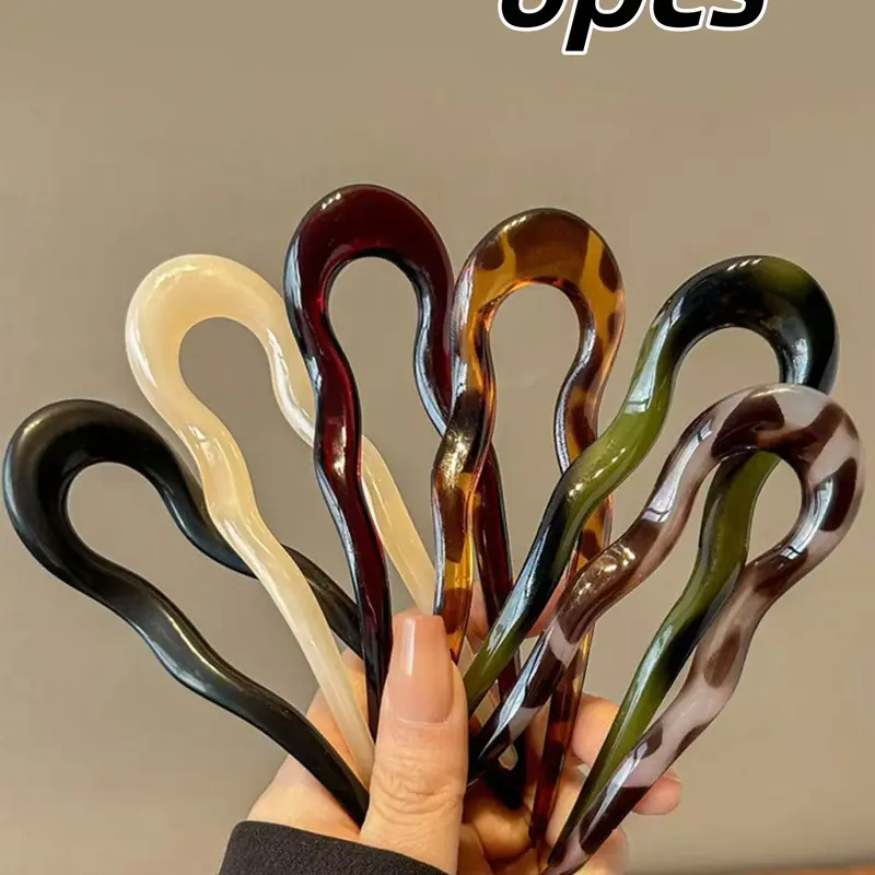 6pcs U-Shaped Hair Pin Set, Geometric Design Hair Accessory for Women, Ideal for Travel, Parties, Work and Daily Use, Hairpins