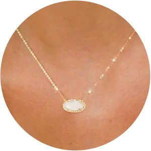 GoldenTHellogirl 14K Gold Plated Gemstone Pendant Necklace For Women Dainty Non Tarnish Rose Quartz Druzy Choker Necklacev