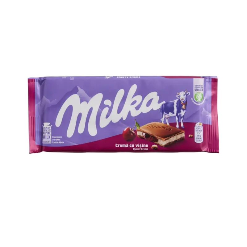Milka Cherry Creme Filled Chocolate Bar- 1 Bar From Germany Milka Cherry Creme Filled Chocolate Bar- 1 Bar From Germany