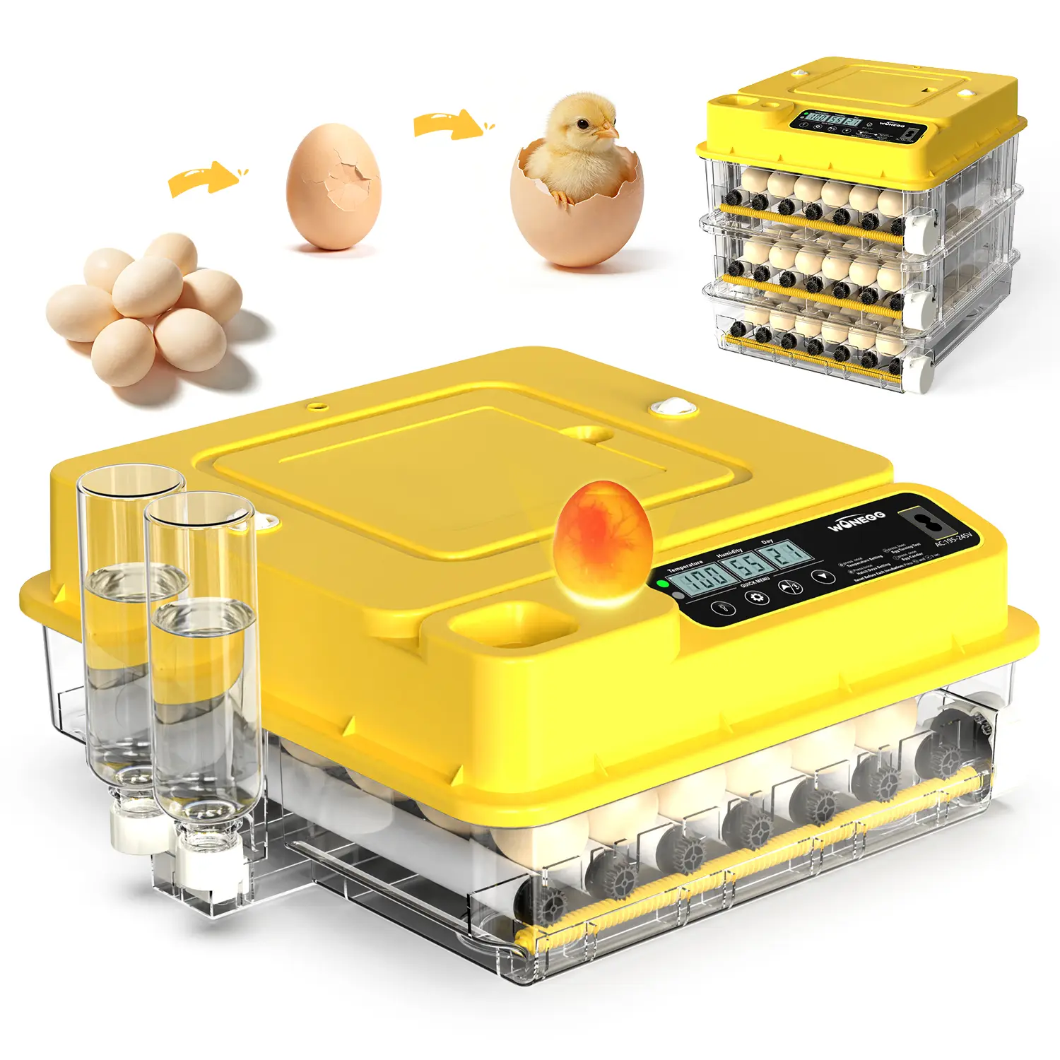Fully Automatic 36/72/108/144/216-Egg Smart Incubator, Featuring An Innovative Pulse Dot-matrix Heating Mode, Automatic Egg Turning, Automatic Watering And Humidity Control, Precise Temperature Regulation, Freely Adjustable Shaft Spacing