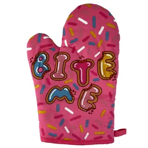 Bite Me Oven Mitt Funny Baking Cake Sprinkles Cookies Dessert Graphic Kitchen Glove Funny Graphic Kitchenware Bakeware Funny Food  Novelty Cookware Pink