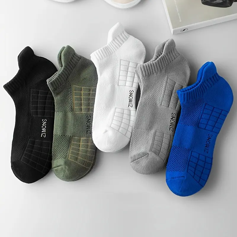 5 Pairs Unisex Socks, Casual Ankle Boat Socks With Towel Bottom, Breathable Sports Short Socks, Sweat-Absorbent, Anti-Odor