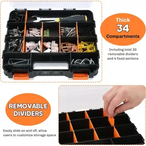 DIY Tools Box Organizer Double Side 34 Compartments Hardware mechanics toolsgadgets Organizers with Removable Plastic Dividers for Screws.